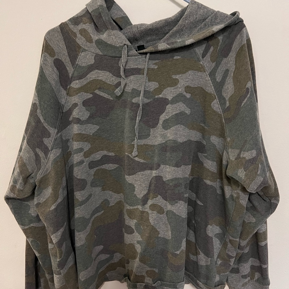 Torrid Gray Camouflage Cropped Hoodie